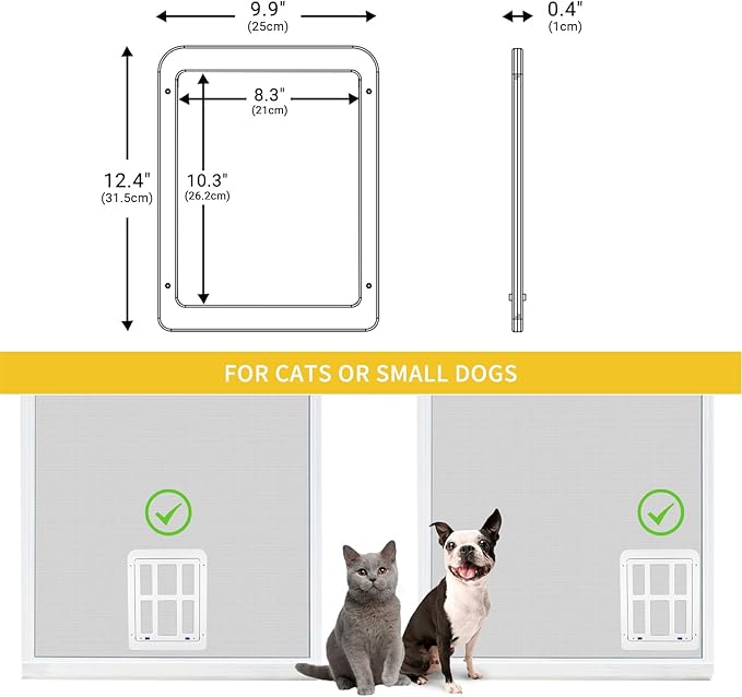 Enjoying Cat Door for Screen Doors, Passage Opening 8.3" x 10.3", Access Freely, Magnetic Swing Flap, Small Pet Door for Sliding Doors Window, Lockable, White
