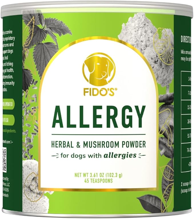Fido's Herbal Allergy And Itch Relief For Dogs - No Fillers & Binders - 3.61oz Sensitive Stomach Dog Immune and Allergy Supplement - Best Itchy Skin Relief For Dogs from Pollen, Grass & Food Allergies