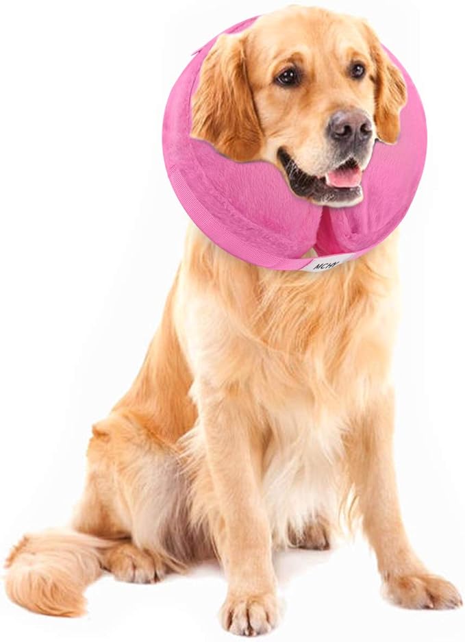 MCHY Inflatable Dog Cone,Adjustable Recovery Collar for Dogs After Surgery,Prevent from Biting & Scratching,Not Block Vision (Pink, L-Neck 15"-20")