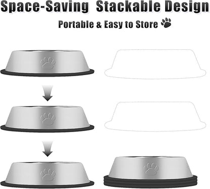 3Pcs Stainless Steel Dog Bowls Set with Dog Paw Pattern- Non-Slip Food and Water Bowl 20 Oz - Dishwasher-Safe, Rust Resistant Metal Pet Bowls for Small/Medium/Large Sized Pets