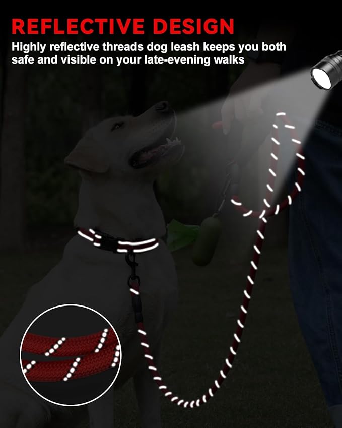 Dynmeow Reflective Dog Collar and Leash Set, 6FT Strong Climbing Rope Leash with Padded Handle, Adjustable Pet Collar with Soft Neoprene Padding for Small Medium Dogs, Red, S