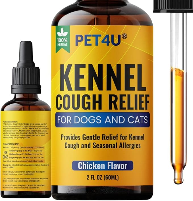Kennel Cough Relief for Dogs & Cats - Natural Herbal Drops for Persistent Cough, Throat Irritation & Seasonal Allergies - Respiratory & Immune Support - Chicken Flavor