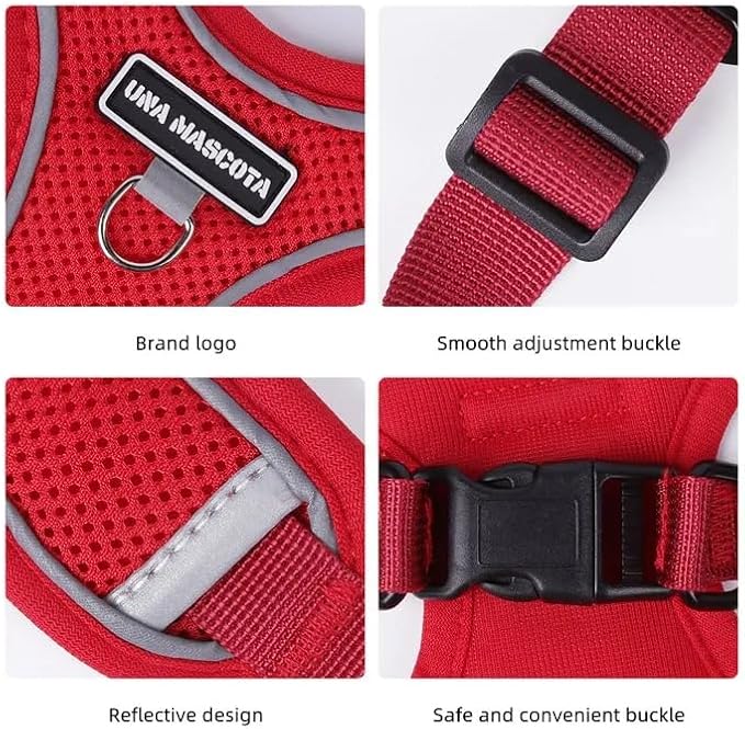 Dog Harness and Leash Set, Adjustable Triangle, Reflective Adjustable Puppy Vest, No Pull Soft Mesh Harness for Small, Medium Dogs, Cats (Red, XL)