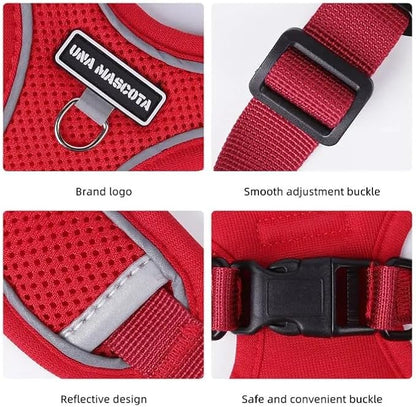 Dog Harness and Leash Set, Adjustable Triangle, Reflective Adjustable Puppy Vest, No Pull Soft Mesh Harness for Small, Medium Dogs, Cats (Red, XL)