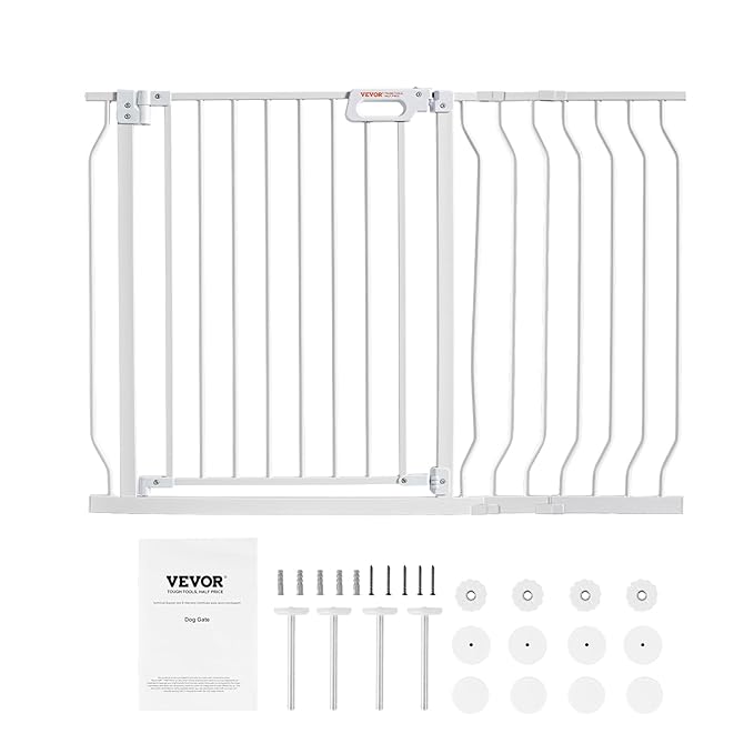 VEVOR 29.5-46" Extra Wide Baby Gate for Stairs, Auto Close Dog Gate for The House, Easy Install Pressure Mounted Pet Gates for Doorways, Easy Walk Thru Wide Safety Gate for Dog, White