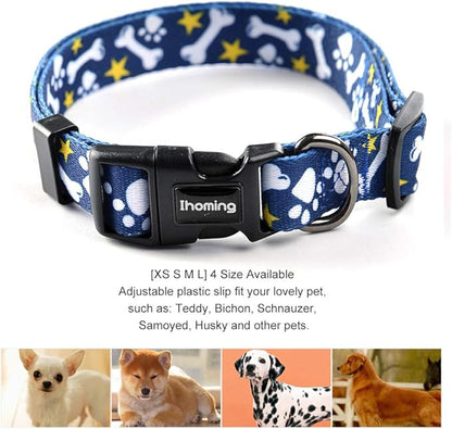Ihoming Dog Collar and Leash Set for Daily Outdoor Walking Running Training, Bone Design for Large Boys Girls Dogs Cats Pets, L-Up to 80LBS