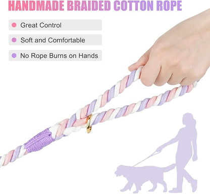Dog Leash 5 FT Handmade Braided Cotton Rope Leashes for Small Medium and Large Dogs, New Golden Heavy Duty Metal Clasp, Unicorn Purple