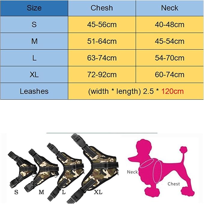 Oxford Cloth Dog Harness Leash Set for Large Medium Small Dogs Adjustable Reflective Harness for Dog(Black,-XL)