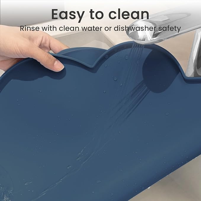 Ptlom Silicone Pet Feeding Mat for Dogs and Cats, High-Lips Pet Placemat Non-Slip Waterproof Bowl Mats Prevent Food and Water Overflow, Puppy Dish Tray Mat Suitable for Small Medium Large Pets, Navy