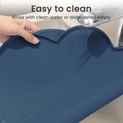 Ptlom Silicone Pet Feeding Mat for Dogs and Cats, High-Lips Pet Placemat Non-Slip Waterproof Bowl Mats Prevent Food and Water Overflow, Puppy Dish Tray Mat Suitable for Small Medium Large Pets, Navy