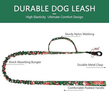 DAGANXI Tactical Dog Collar, Adjustable Military Training Nylon Dog Collar with Control Handle and Heavy Metal Buckle for Medium and Large Dogs, with Patches and Airtags Case (L, Christmas Green-Set)