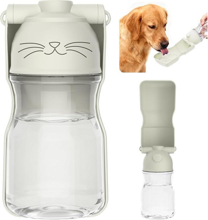 Dog Water Bottle, Portable Leak-Proof Water Dispenser with Drinking Bowl for Dogs and Cats, Travel Puppy Fountain Pet Water Bottle for Hiking Walking Outdoor (A012B-white)
