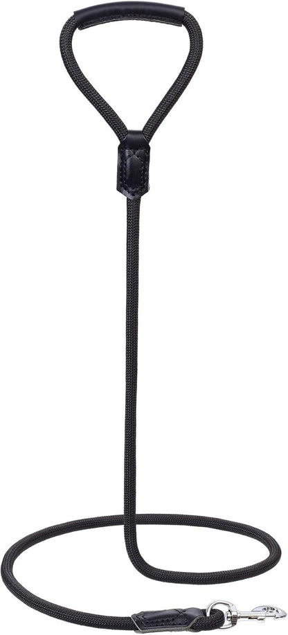 Mile High Life | Premium Leather Dog Leash | Strong Rope Leash | Leather Handle | Zinc Alloy Strong Clasp | Small Medium Large Dogs | 4/5/6 Feet(Black, 48 Inch (Pack of 1))
