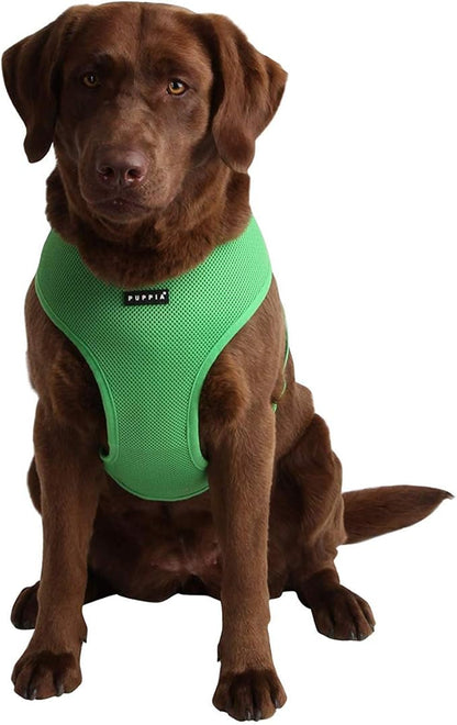 Puppia Soft Dog Harness No Choke Over-The-Head Triple Layered Breathable Mesh Adjustable Chest Belt and Quick-Release Buckle, Green, XX-Large