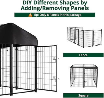 Dog Kennel Outside with Roof, 4'x4'x4.5' Outdoor Dog Kennels for Large Dogs, Heavty Duty Welded Dog Crate Playpen with UV-Resistant Waterproof Cover