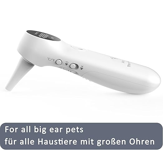 Dog Ear Temperature Monitor, Long Probe for Pets Ear Canal Only, Measure Dog Temperature in 1 Second, Voice On/Off Switchable, C/F Switchable (White)
