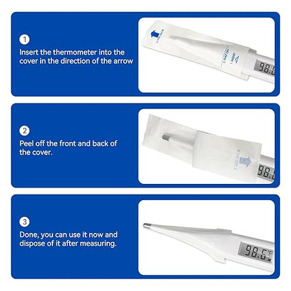 Berrcom Disposable Digital Thermometers Probe Covers Set of 100 Oral Rectal Thermometer Probe Cover Universal Thermometers Sleeves for Adult and Kids