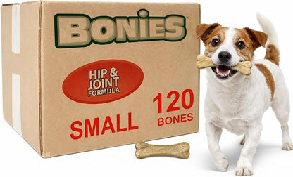 Bonies Natural Hip & Joint Formula Small-Sized Single Bone, Glucosamine & Omega Fatty Acids, Fresh Breath, Clean Teeth, Low Calories, Chicken Flavor, Small Dogs, 120 Bones