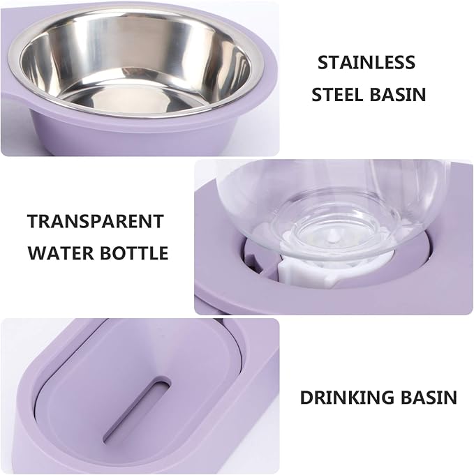Dog Water Food Bowl Set Automatic Pet Food Water Dispenser Rotating Corner Folding Dog Bowl for Cat Puppy Small Dogs (Purple) Rabbit Food