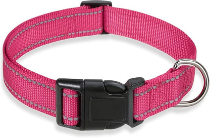 Reflective Dog Collar with Buckle Adjustable Safety Nylon Collars for Small Medium Large Dogs, Hotpink XS