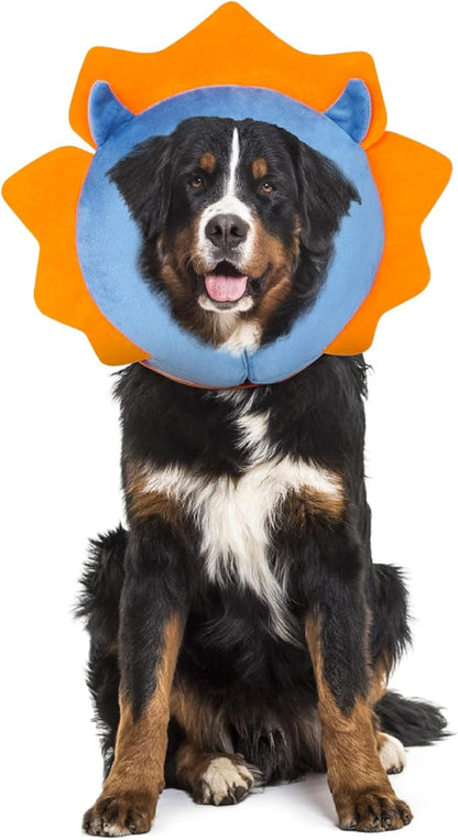 IEUUMLER Inflatable Recovery Dog Collar, Protective Donut Cone, Adjustable Soft Collar for Dog and Cat After Surgery Prevent from Biting & Scratching EU002 - Blue Demon L+