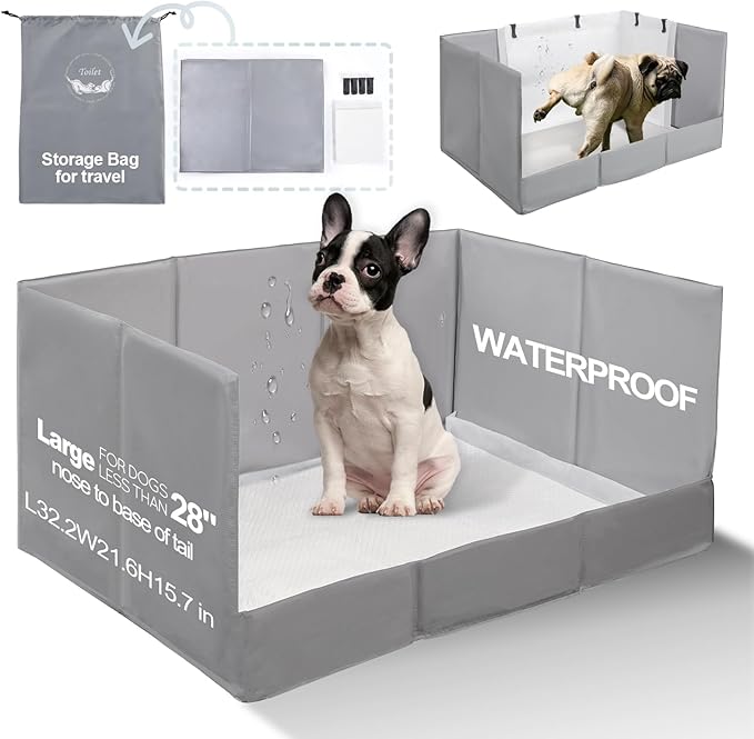 HQ4US 4LEGS Dog Litter Box, Pee Pad Holder Foldable, Indoor Dog Potty Tray for Puppy & Medium Dogs, High Walls, Seamless, No Assembly, Waterproof, Easy to Clean, No Spill,Portable for Travel