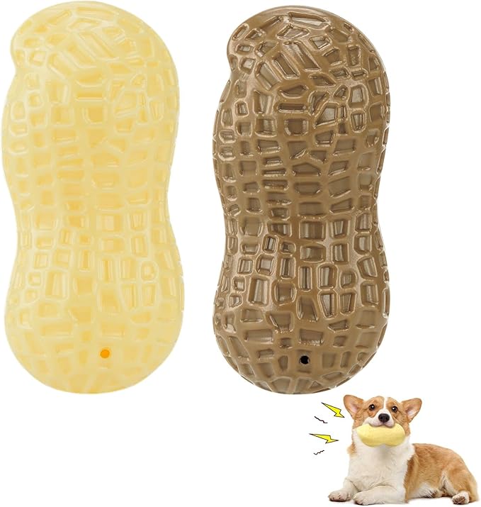 Squeaky Dog Toys Interactive, 2 PCS Peanut Shape Dog Toys Teeth-Cleaning Squeak Dog Chew Toy, Durable for Medium Dogs, Large & Small Breeds - Puppy Teething Chew Dog Toy