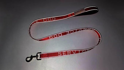 Albcorp Service Dog Leash - Embroidered- with Padded Neoprene Handle and Reflective threads, 4 Feet, for Harnesses, Vests or Collars, Red
