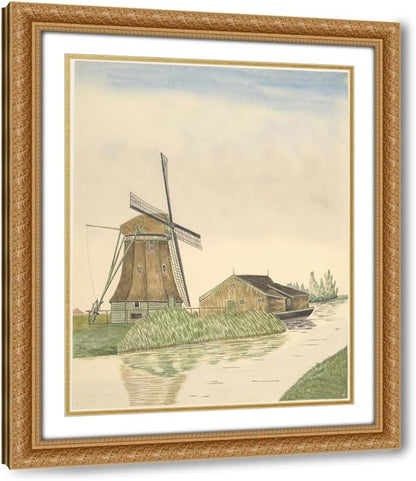 ArtDirect Meelmolen De Koker of Zwarte-Hengst aan Oosteinde 14, Wormer Custom Framed Art Print Giclee Print or Canvas Options with Various Sizes and Customization by Johannes Nicolaas Eijman