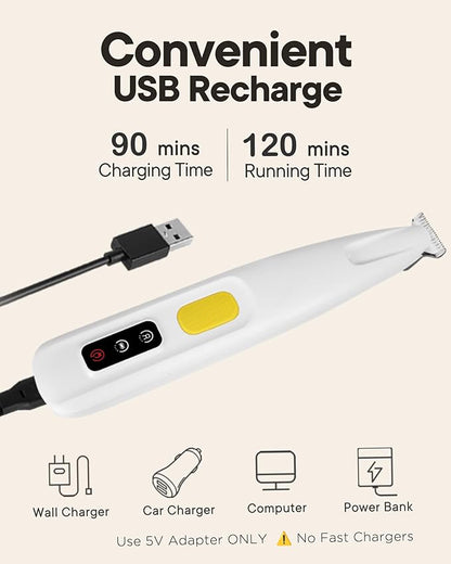 FURBONA Upgraded Dog Paw Trimmer with LED Light, 18 mm Widen Blade, 35 dB Low Noise, LED Display, Fully Waterproof, Rechargeable Clipper for Dogs Cats Trimming Paws, Eyes, Ears, Face, and Rump