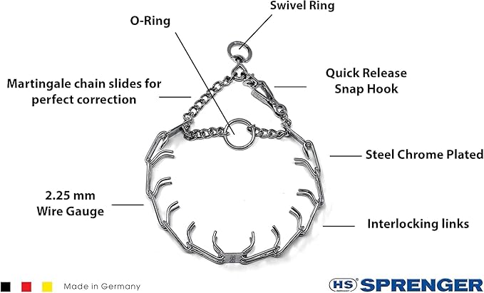 Herm Sprenger Dog Training Collar with Quick Release Buckle Ultra-Plus Chrome Plated Steel Training Collar Made in Germany 2.25mm x 16in Small