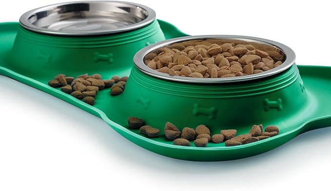 Hubulk Pet Dog Bowls 2 Stainless Steel Dog Bowl with No Spill Non-Skid Silicone Mat + Pet Food Scoop Water and Food Feeder Bowls for Feeding Small Medium Large Dogs Cats Puppies (Small, Hunter Green)