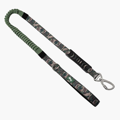 Dog Friendly Co. Bungee Dog Leash | Strain Free & Shock Resistant for Control | Neoprene Padded Handle, Heavy-Duty Carabiner Clip, and D-Ring | Green Camo, Size Regular