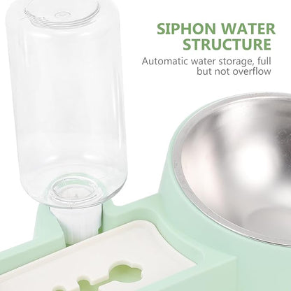 Milisten Multifunctional Stainless Steel Dog Food Bowl and Automatic Water Dispenser Green Pet Feeding Container Sturdy Wear-Resistant for Home Use