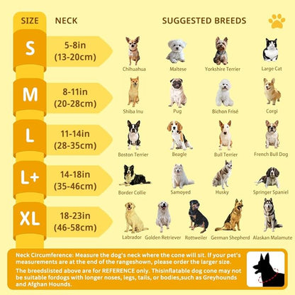 Soft Dog Cone Collar, Inflatable Cones Alternative After Surgery with Anti-Lick Shield, for Large/Medium/Small Dogs to Stop Licking, Elizabethan Neck Ecollars of Shame, Comfy Pillow E Recovery