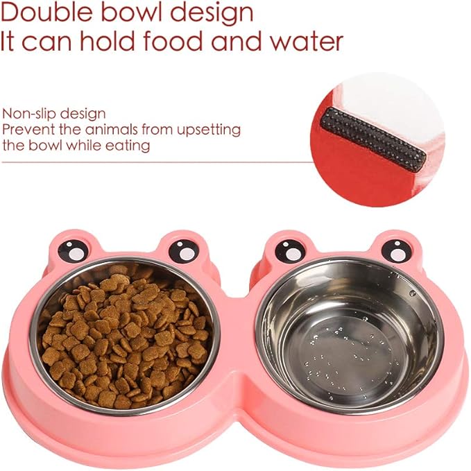Skrtuan Stainless Steel Pet Bowls, Double Food & Water Bowls for Dogs, Cats & Rabbit, Non-Slip Pet Feeder with Cute Modeling, BPA Free, Dishwasher Safe