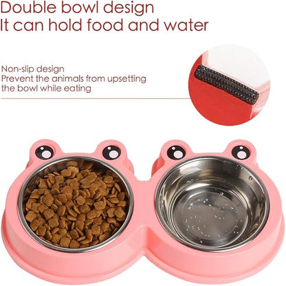 Skrtuan Stainless Steel Pet Bowls, Double Food & Water Bowls for Dogs, Cats & Rabbit, Non-Slip Pet Feeder with Cute Modeling, BPA Free, Dishwasher Safe