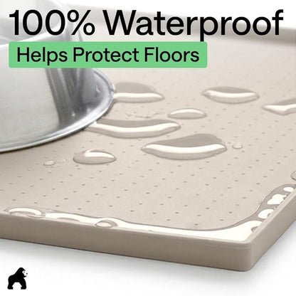 GORILLA GRIP 100% Waterproof Raised Edge BPA Free Silicone Pet Feeding Mat, Dog Cat Food Mats Contain Spills Protects Floors, Placemats for Cats and Dogs Water Bowl, Pets Accessories 23x15 Beige