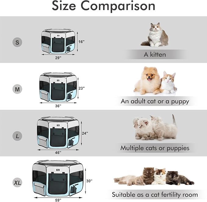 X-ZONE PET Dog Playpen Portable Pet Play Pens for Puppies, Cat, Rabbit, Chicks, Foldable Exercise Play Tent Kennel Crate, Indoor/Outdoor Travel Camping Blue Large