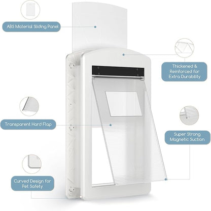 Dog Door with Rigid Flap, Heavy Duty Pet Door for Large Dogs, Sturdy Plastic Doggy Door & Cat Door with Sliding Lock Panel (White, Large)