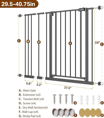InnoTruth 29.5–40.75" Baby Gate for Stairs, 28" Tall Dog Gates for Doorways & Hallways, Safety Gate for Kids & Pets, Pressure-Mounted Walk-Through with Dual Lock & 2-Way Swing, Black