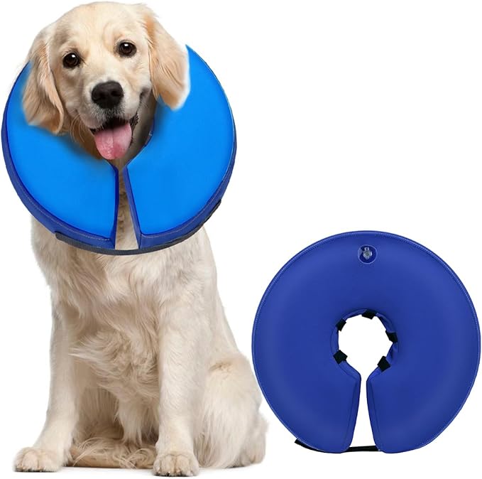 MIDOG Soft Inflatable Dog Cone,Donut E-Collar Alternative for After Surgery, Prevents Licking, Allowing Normal Eating & Vision,Comfortable Recovery Collar for Small Medium Large Dogs&Cats, DarkBlue-L+