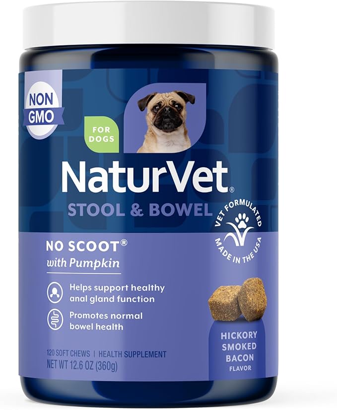 NaturVet - No Scoot for Dogs - 120 Soft Chews - Plus Pumpkin - Supports Healthy Anal Gland & Bowel Function - Enhanced with Beet Pulp & Psyllium Husk