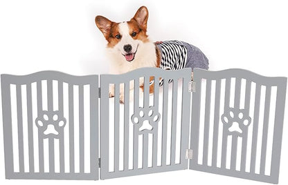 Pet Gate, Wooden Free Standing Dog Gate for Small Dogs and Cats. Great Folding Fence for Doorways, Halls, Stairs. Grey
