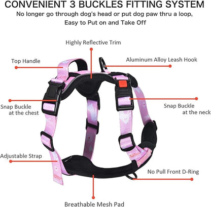Petmolico No Pull Dog Harness Set with Leash Attachment Easy Control Handle Reflective Harness Vest Small Breed, Puppy Vest and Leash Set with Poop Bag Holder, Small - Pink Rabbit