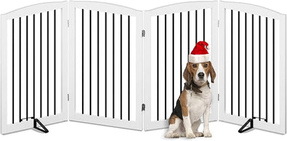 PUPETPO Freestanding Pet Gate for Dogs, Indoor Wooden Dog Gate for House, Foldable Dog Gate for Doorway, Stair, Gates for Dogs Indoor, 80 Inch Wide, 4 Panels 32", White