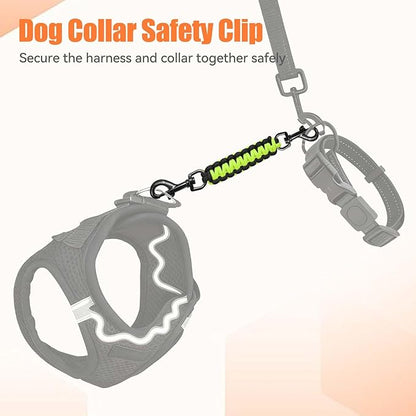 Dog Collar Safety Clip, Collar Companion, Handmade Backup Safety Strap, Double-Ended Clip Leash Connector, Suitable for Dog Harnesses, Prong, Pinch Collars (Black,Fluoro Green, 1 Pack)