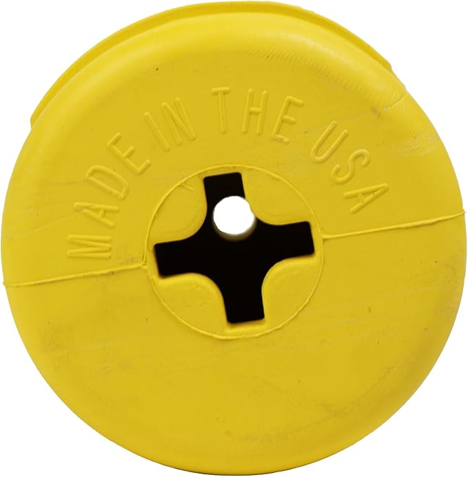BULLYMAKE Yellow Toss N' Treat Cheeseburger Toy for Dogs, Durable Rubber Dog Toys for Aggressive Chewers, Dental Stimulating, Treat Dispensing, Boredom Busting, Pet Supplies, Made in USA