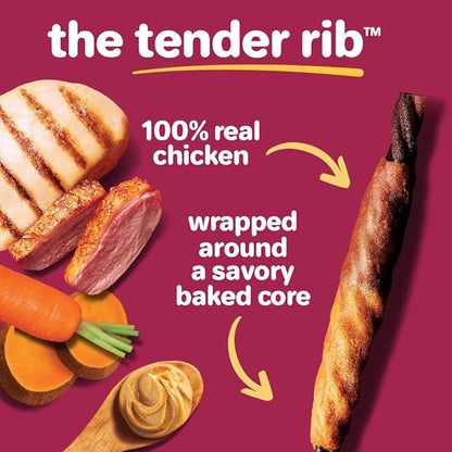 Hartz Oinkies Tender Ribs with Real Chicken, Duck & Veggies, Peanut Butter Flavored Rawhide-Free Dog Treats, Highly Digestible Dog Chews, 22 Count