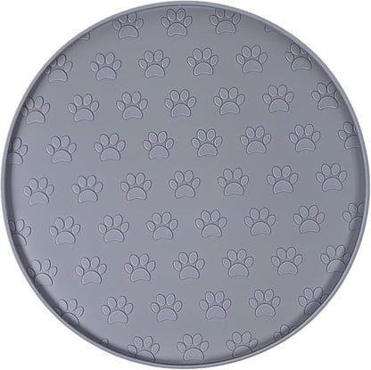 Silicone Pet Food Mat, Dog Dish Mat, Dog Cat Food Mats Small, Silicone Mats for Dogs Bowls, Waterproof Non-Slip Dogs Cat Water Bowl Placemat with Raised Edge, Gray